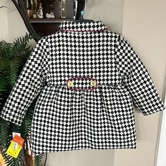 Brand New Penelope Mack Zip Up Pea Coat Black White Checkered Jacket & Hat - Picture 8 of 15